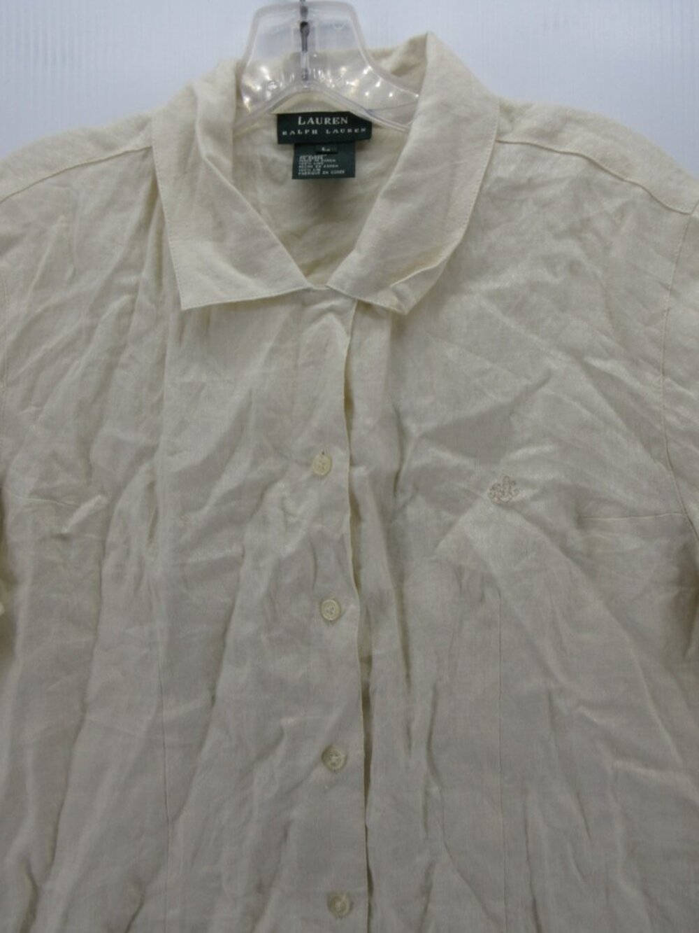 VTG Lauren Ralph Lauren Top Large White Linen Shirt Loop Collar NEW - Picture 2 of 13